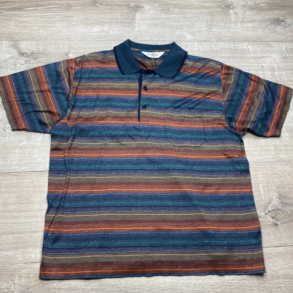 Dalmine Polo Shirt Mens L Multi-Color Striped Cotton Short‎ Sleeve Casual Italy